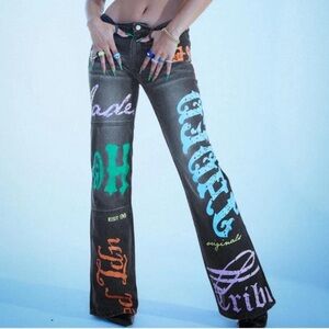 Jaded London Petite Screen Print Low Rise Pants
